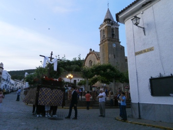 Main square in May and a small procession